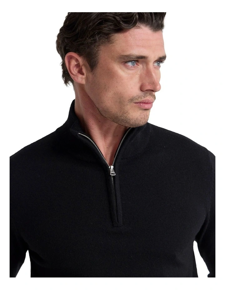 Merino Zip-Neck Wool Pullover in Black image 4