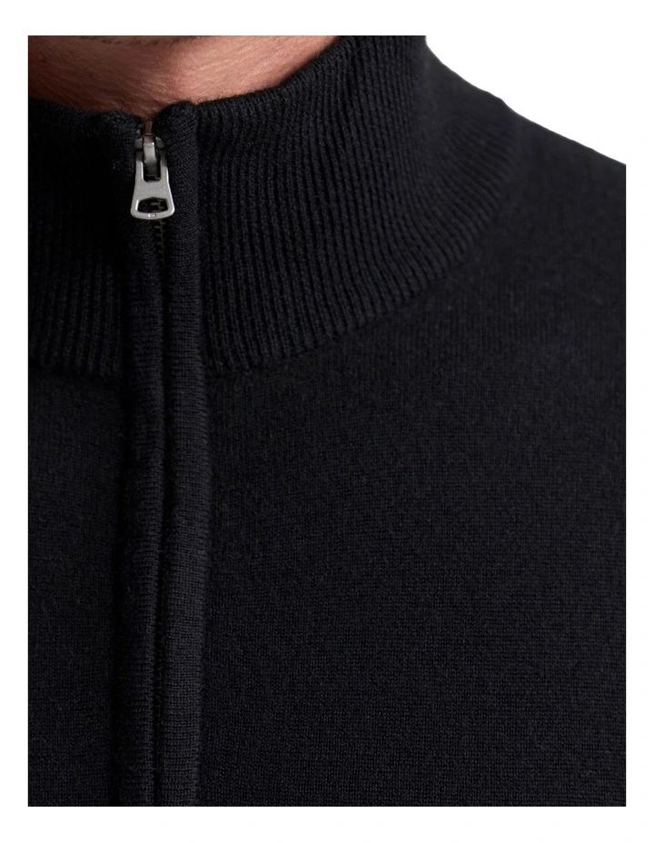 Merino Zip-Neck Wool Pullover in Black image 6