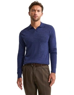 Blair Polo Collar Merino Knit in Denim