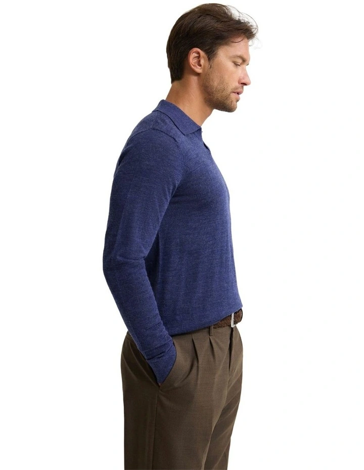 Blair Polo Collar Merino Knit in Denim image 3