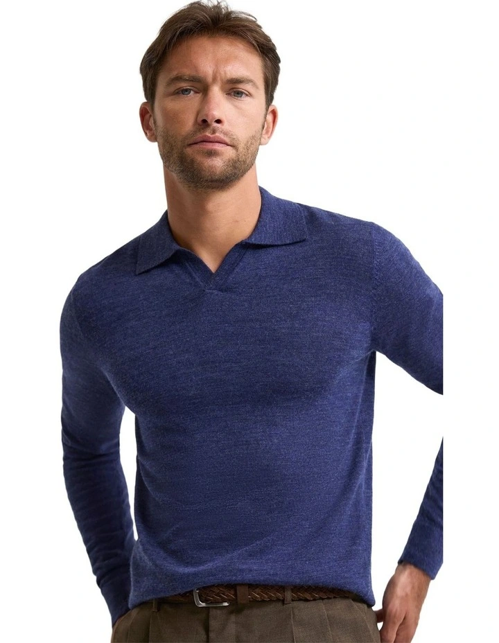 Blair Polo Collar Merino Knit in Denim image 4