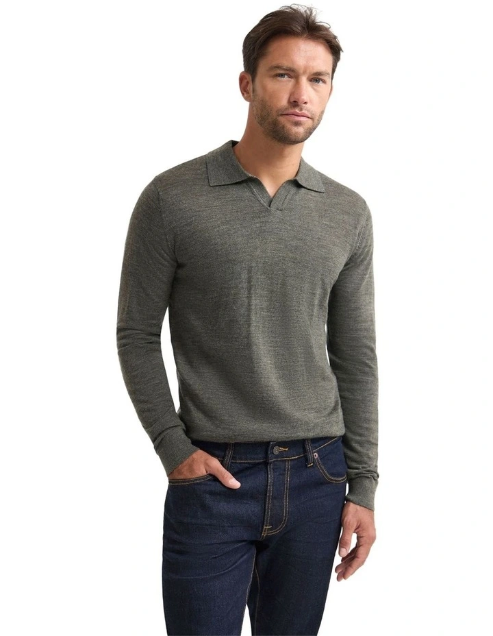 Blair Polo Collar Merino Knit Sweater in Olive image 1