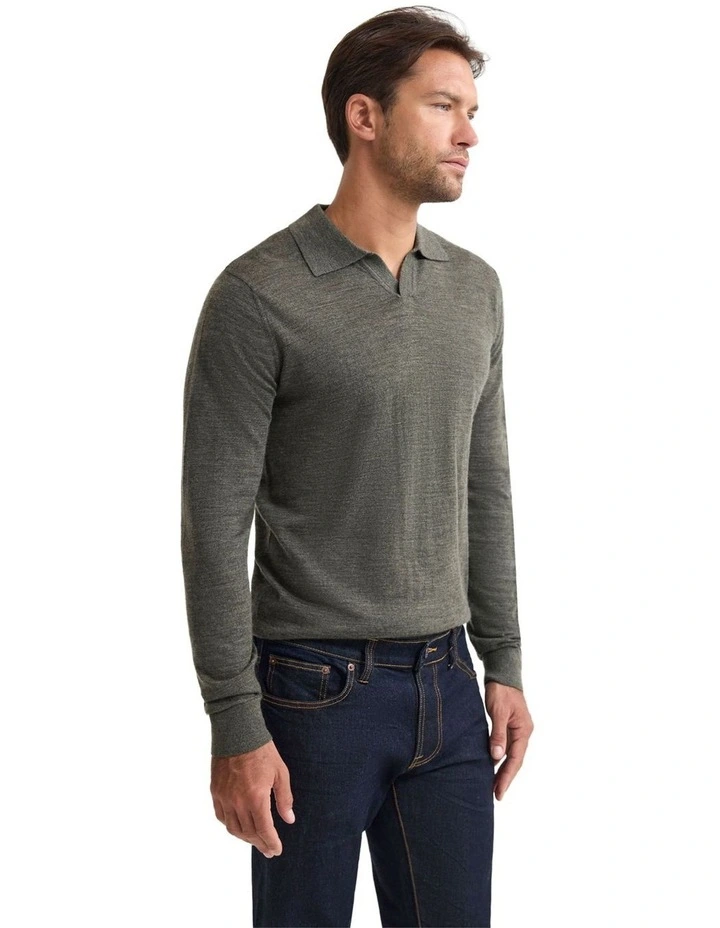 Blair Polo Collar Merino Knit Sweater in Olive image 3