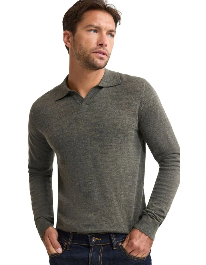 Blair Polo Collar Merino Knit Sweater in Olive image 4