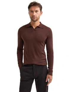 Blair Polo Collar Merino Knit Sweater in Chestnut