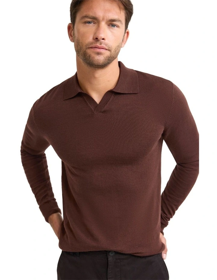 Blair Polo Collar Merino Knit Sweater in Chestnut image 4