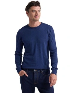 Cotton Cashmere Crew Neck Knit in Navy