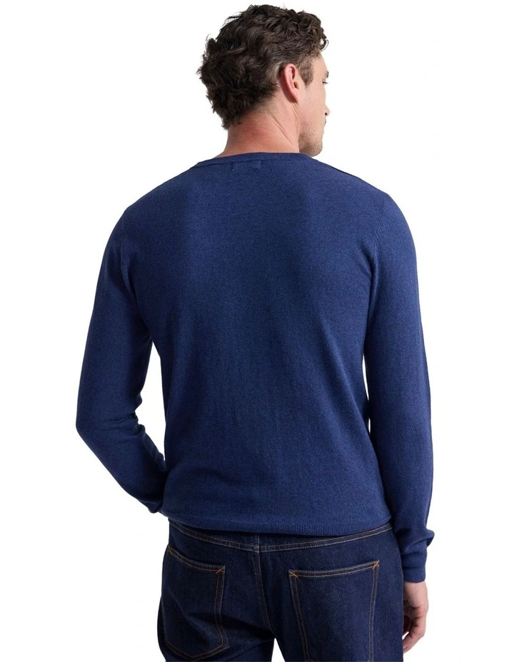 Cotton Cashmere Crew Neck Knit in Navy image 2