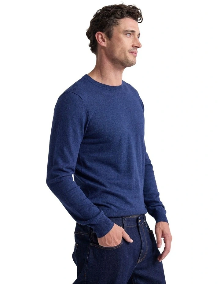 Cotton Cashmere Crew Neck Knit in Navy image 3