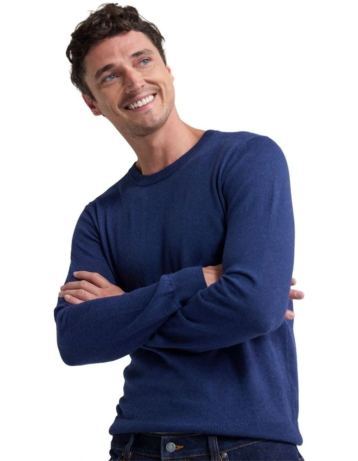 Cotton Cashmere Crew Neck Knit in Navy image 4