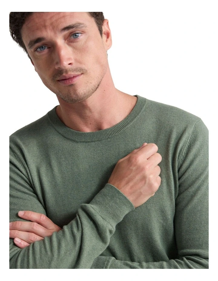 Cotton Cashmere Crew Neck Knit T-shirt in Olive image 4