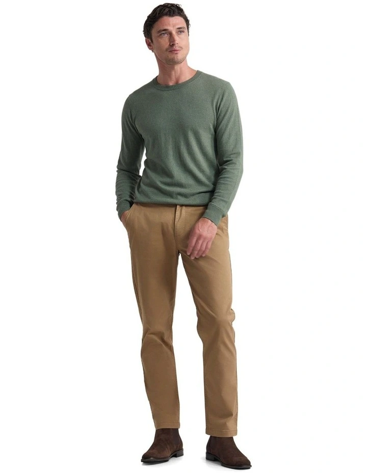 Cotton Cashmere Crew Neck Knit T-shirt in Olive image 5