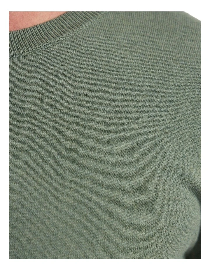 Cotton Cashmere Crew Neck Knit T-shirt in Olive image 6