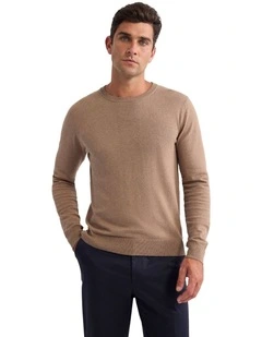 Cotton Cashmere Crew Neck Knit in Bark