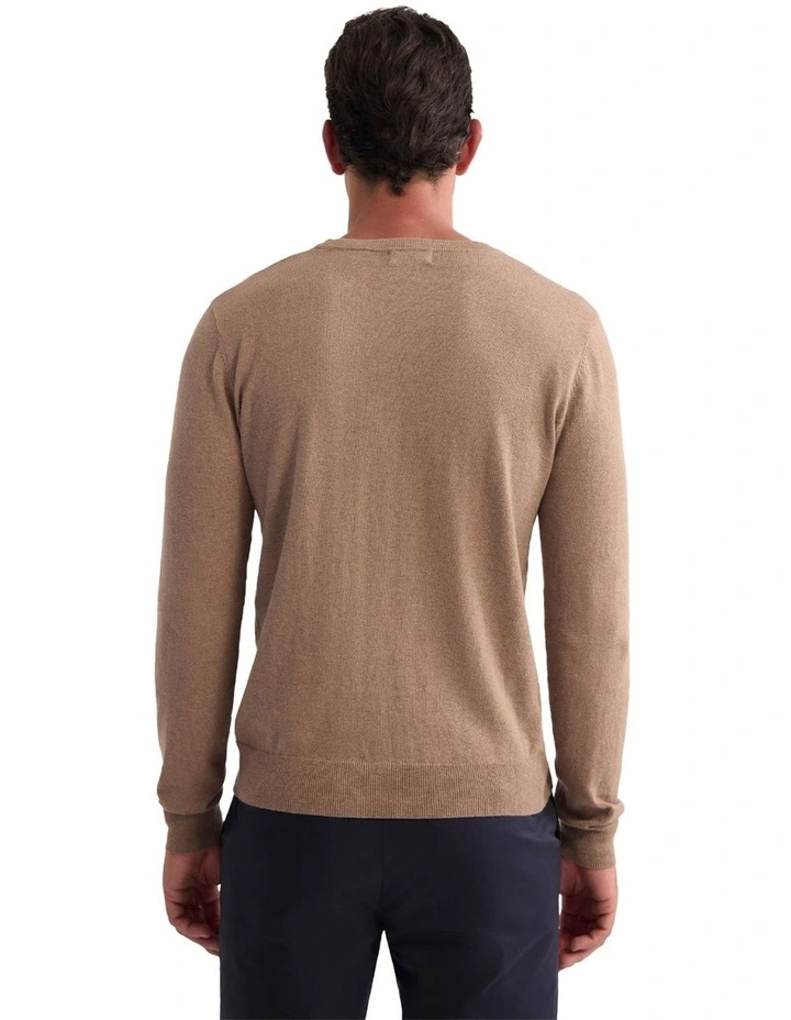 Cotton Cashmere Crew Neck Knit in Bark image 2