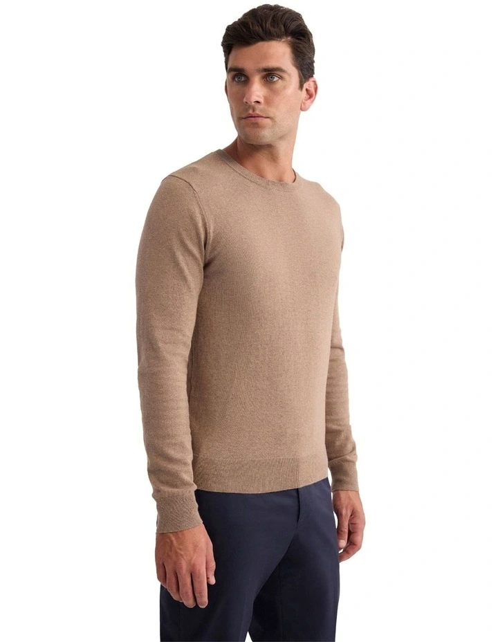 Cotton Cashmere Crew Neck Knit in Bark image 3