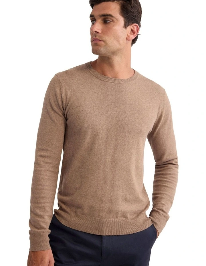 Cotton Cashmere Crew Neck Knit in Bark image 4
