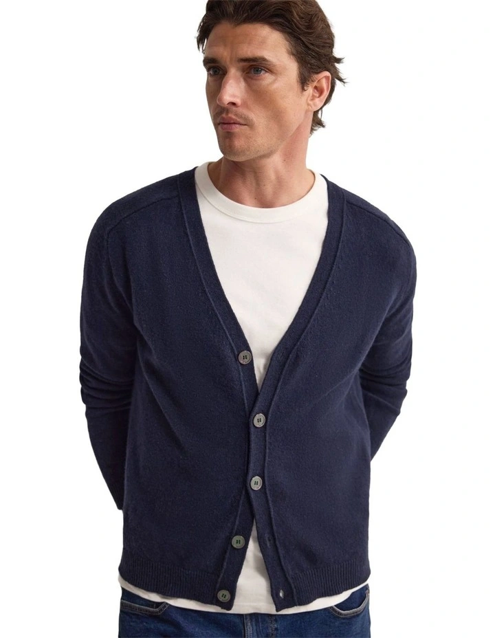 Benedict Wool Cardigan in Navy image 4