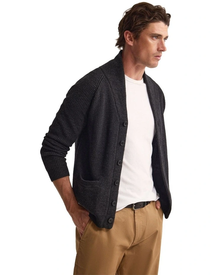 Caleb Wool Cardigan in Charcoal image 2