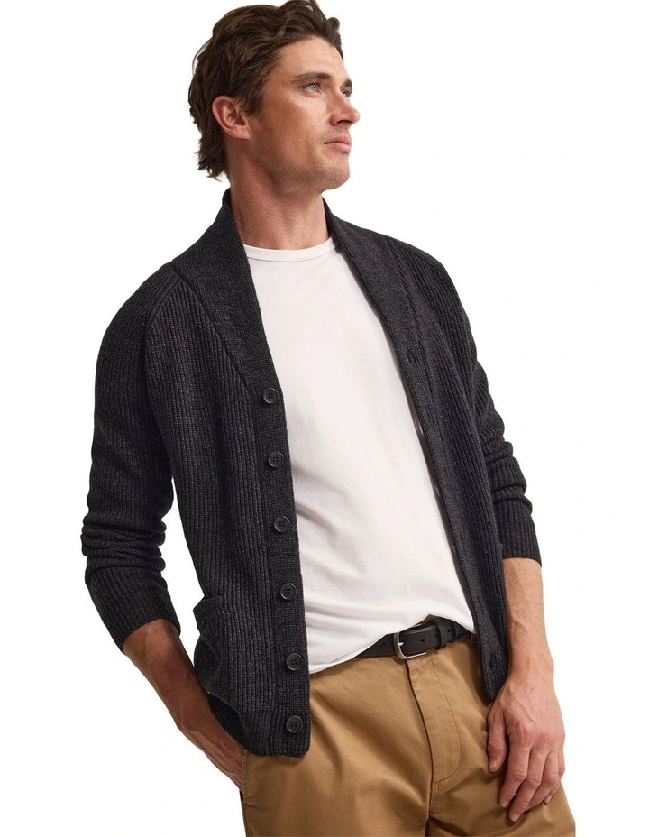 Caleb Wool Cardigan in Charcoal image 4