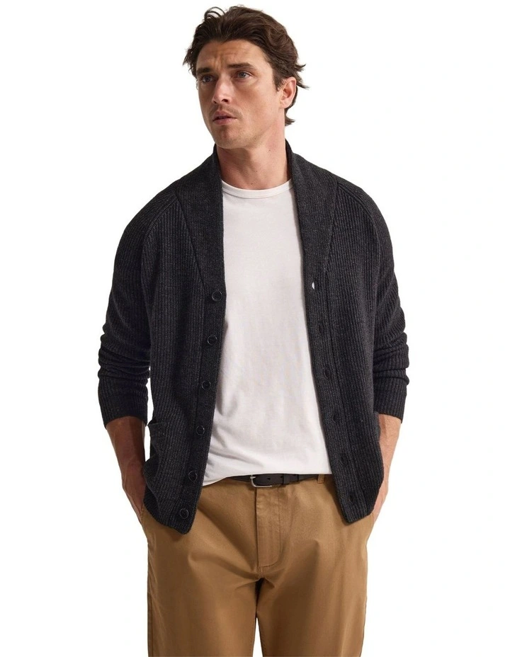 Caleb Wool Cardigan in Charcoal image 5