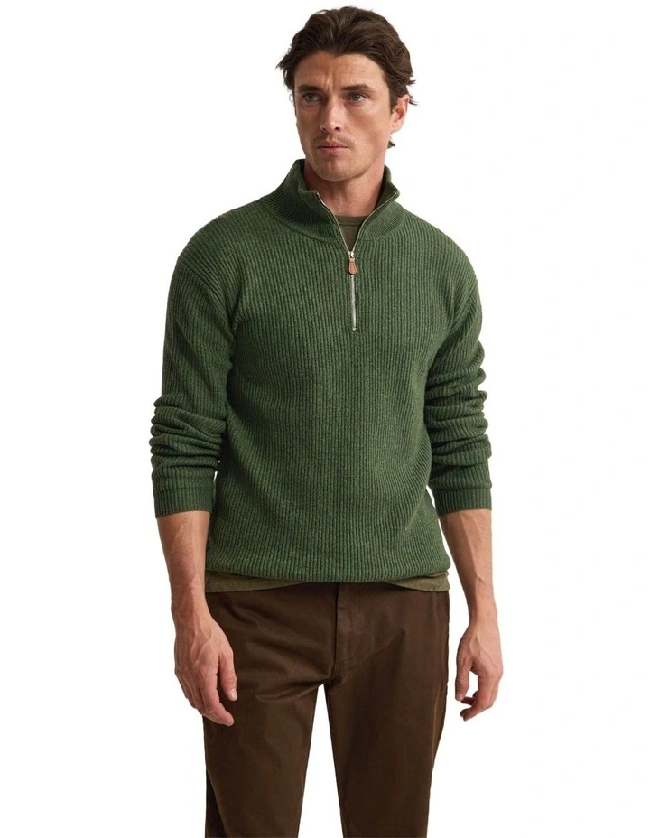 Ryan Zip Neck Knit in Green image 1