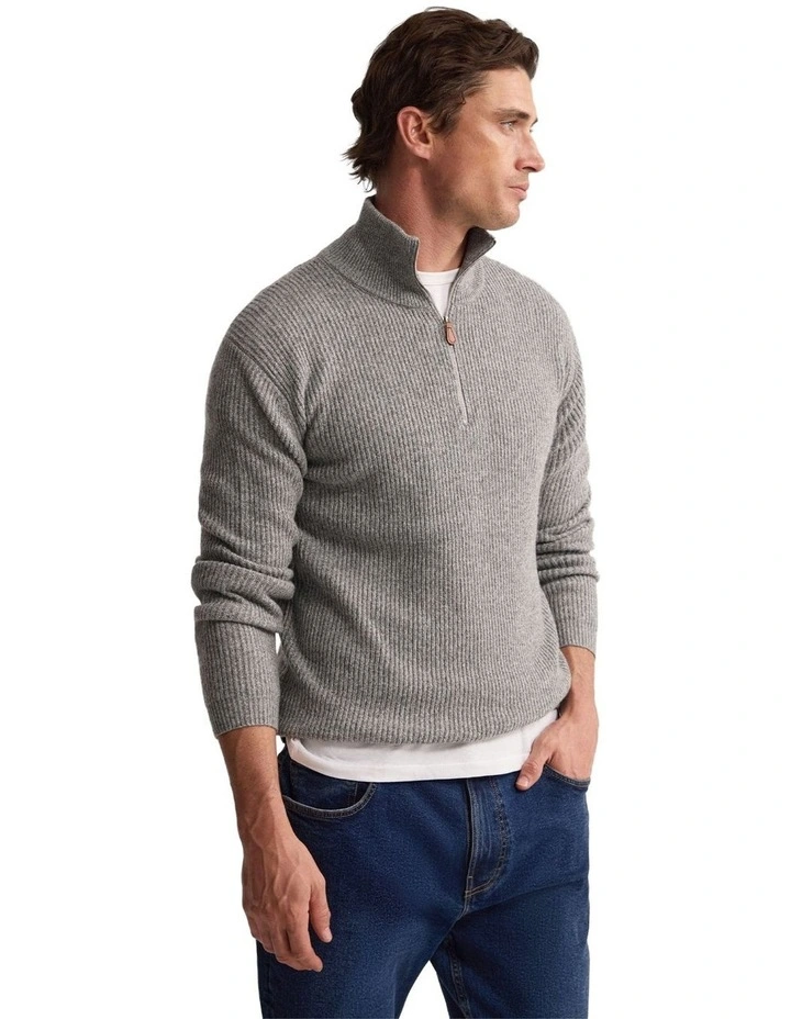 Ryan Zip Neck Knit in Grey image 3