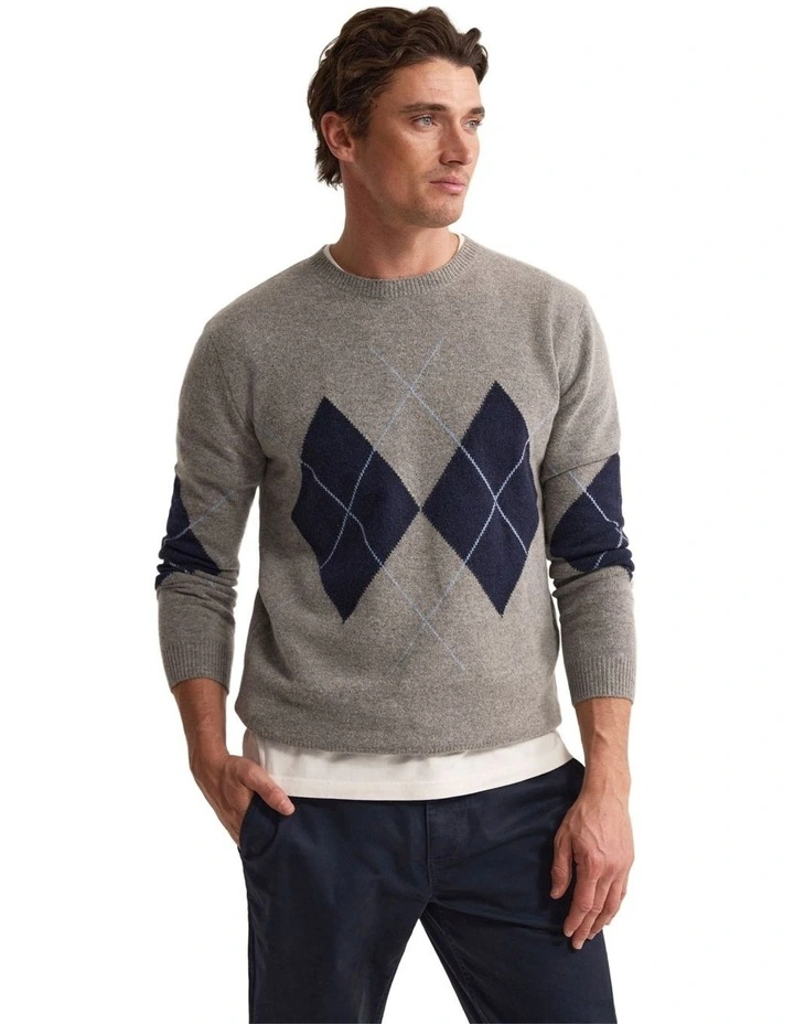Anton Wool Argyle Crew Neck in Grey image 1