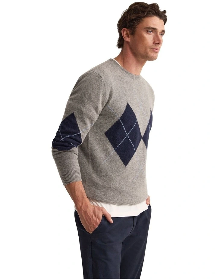Anton Wool Argyle Crew Neck in Grey image 3