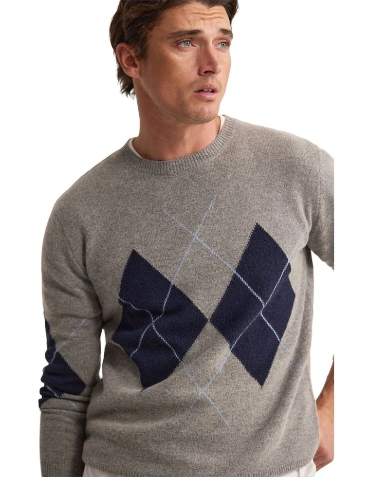 Anton Wool Argyle Crew Neck in Grey image 4