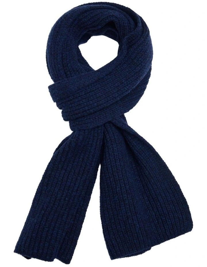 Phineas Rib Knit Scarf in Navy image 1