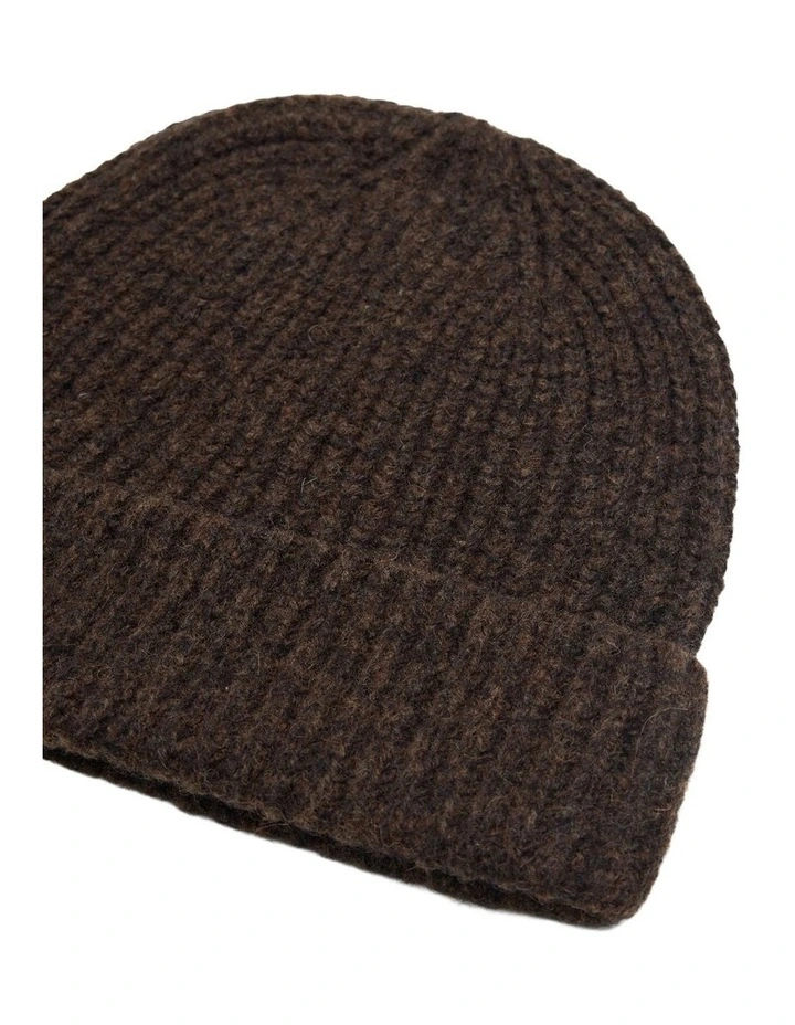 Myles Rib Knit Beanie in Chocolate image 2