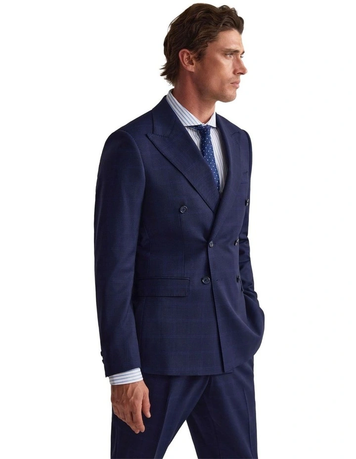 Hardy Double Breast Check Jacket in Navy image 2