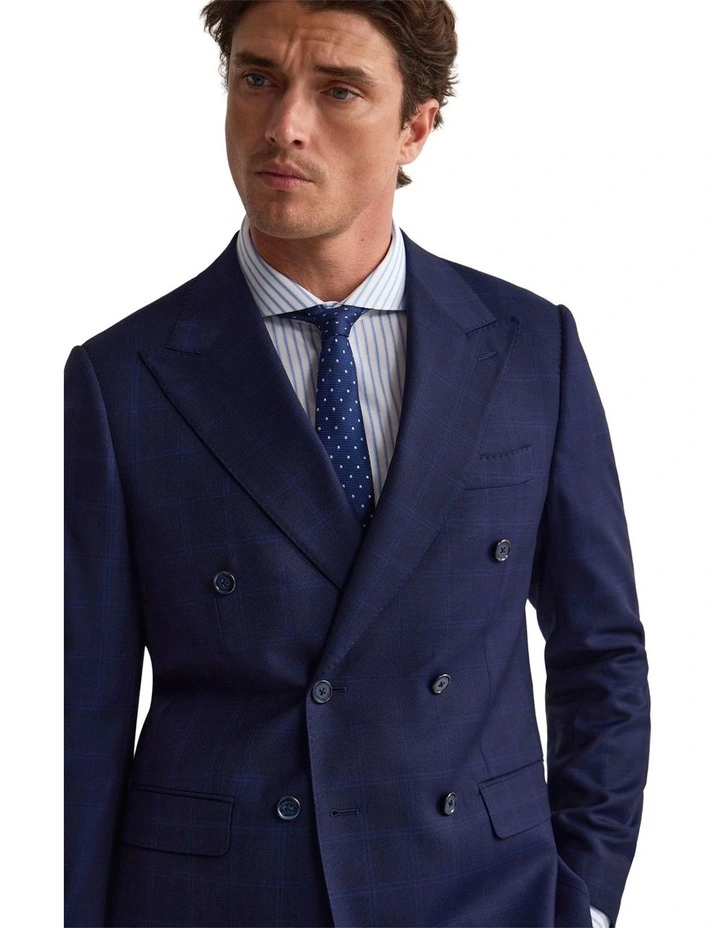 Hardy Double Breast Check Jacket in Navy image 4