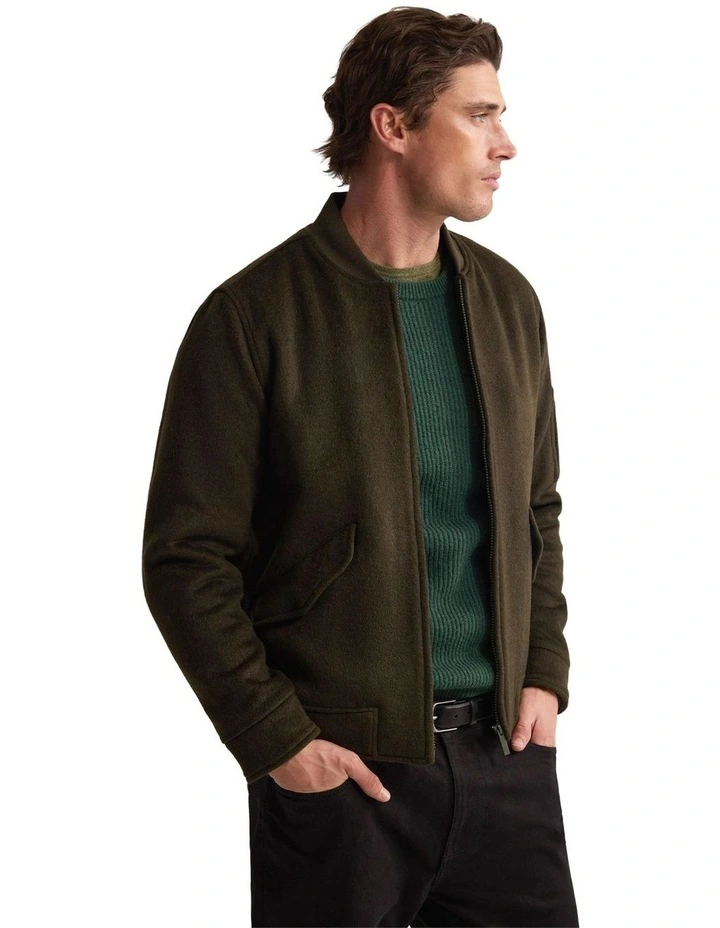 Hamish Wool Blend Bomber Jacket in Dark Olive image 2