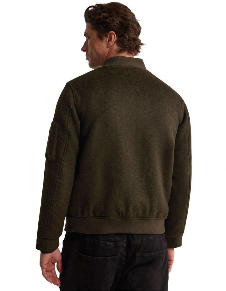 Hamish Wool Blend Bomber Jacket in Dark Olive image 3