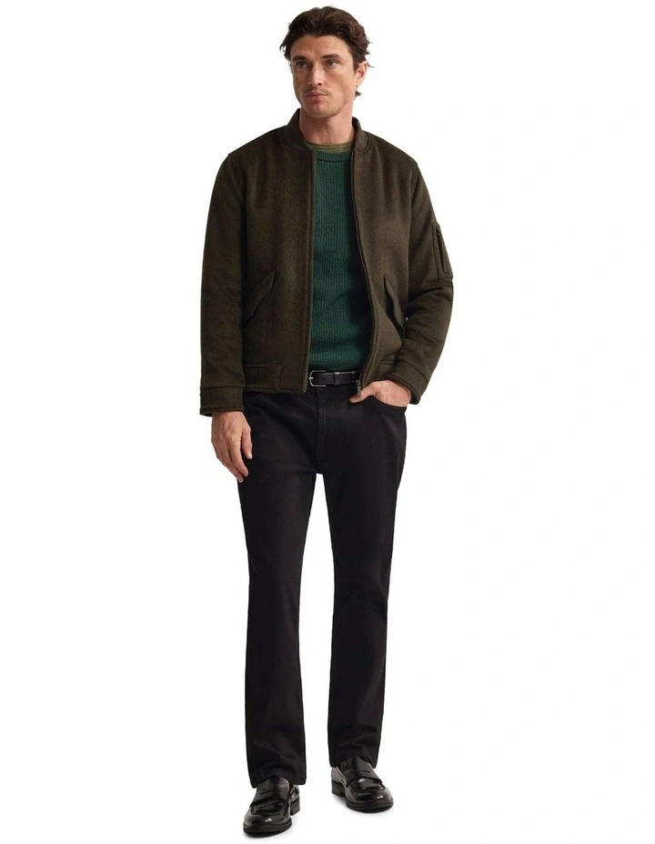 Hamish Wool Blend Bomber Jacket in Dark Olive image 5