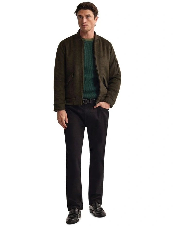 Hamish Wool Blend Bomber Jacket in Dark Olive image 7