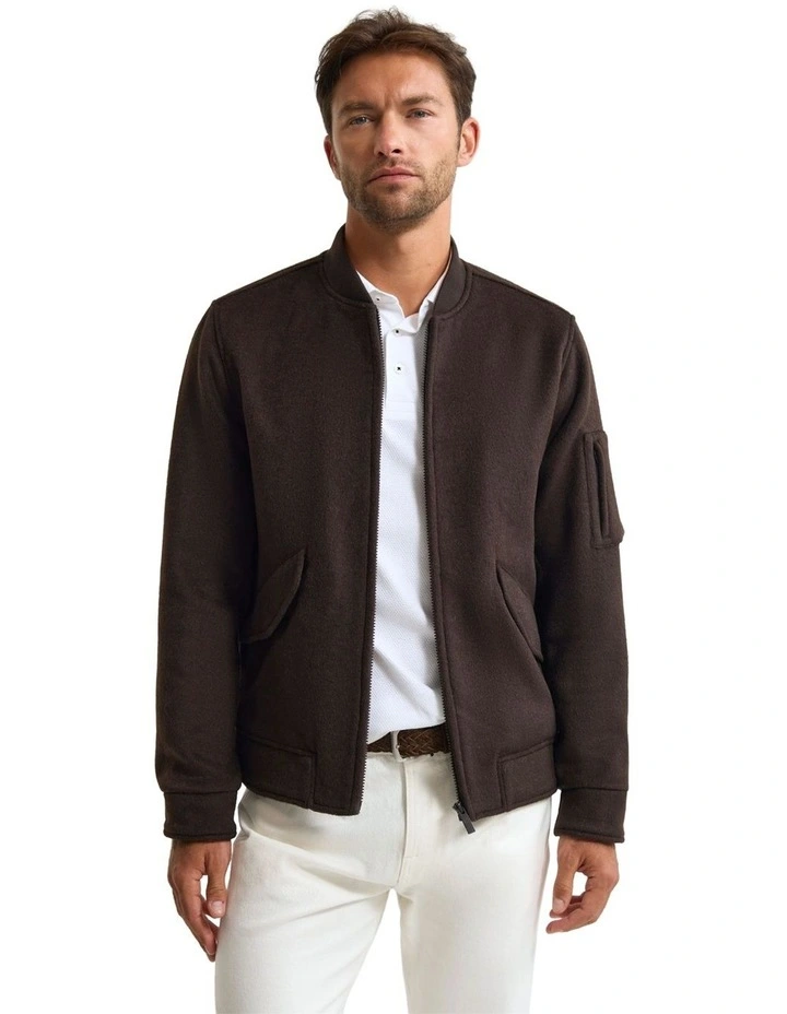 Hamish Wool Blend Bomber Jacket in Chocolate image 1