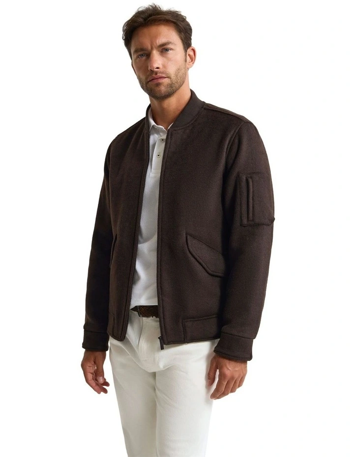 Hamish Wool Blend Bomber Jacket in Chocolate image 2