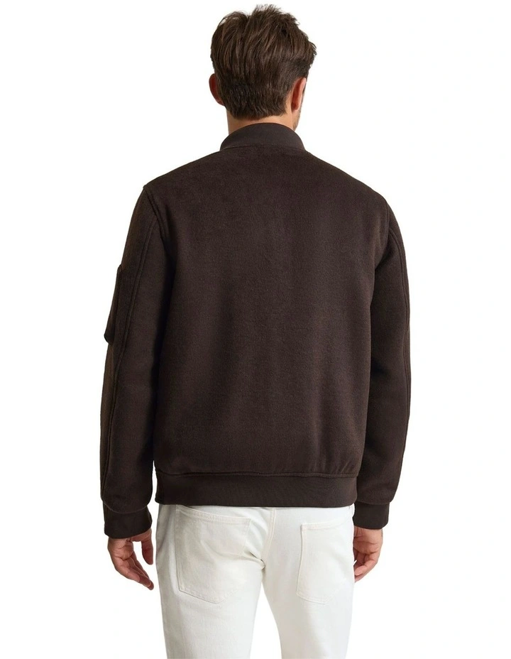 Hamish Wool Blend Bomber Jacket in Chocolate image 3