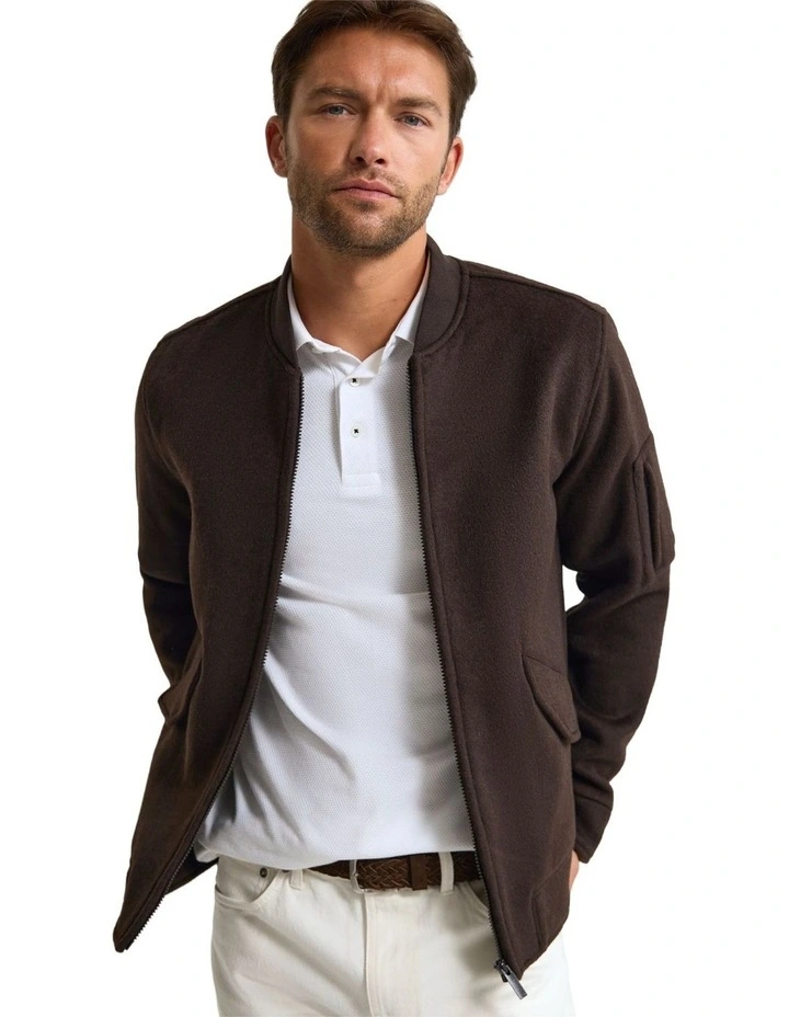 Hamish Wool Blend Bomber Jacket in Chocolate image 4