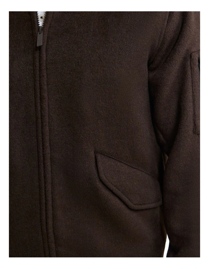 Hamish Wool Blend Bomber Jacket in Chocolate image 6