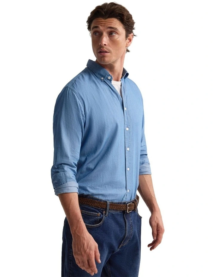 Rover Washed Denim Shirt in Blue image 3