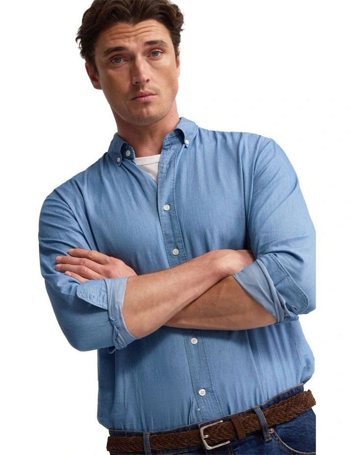 Rover Washed Denim Shirt in Blue image 4