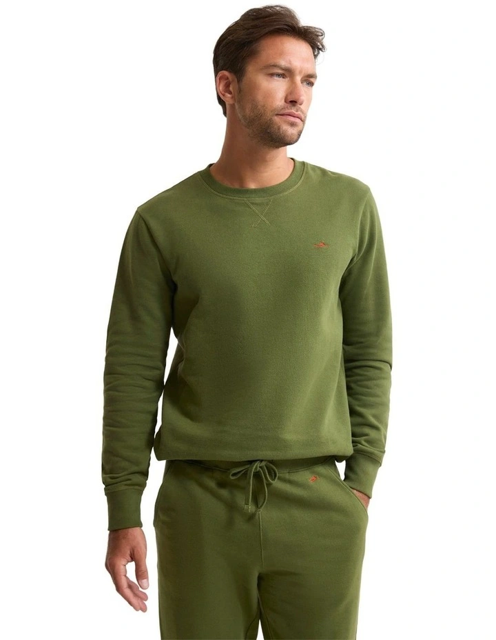 Leo Organic Cotton Sweatshirt in Dark Olive image 1
