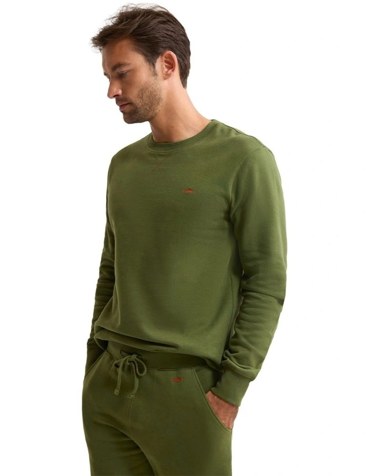 Leo Organic Cotton Sweatshirt in Dark Olive image 3
