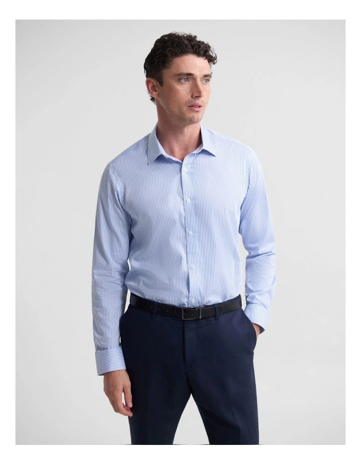 Beckton Stripe Slim Fit Luxury Shirt in Sky image 1
