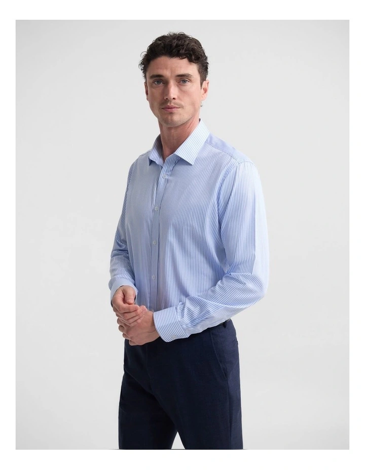 Beckton Stripe Slim Fit Luxury Shirt in Sky image 2
