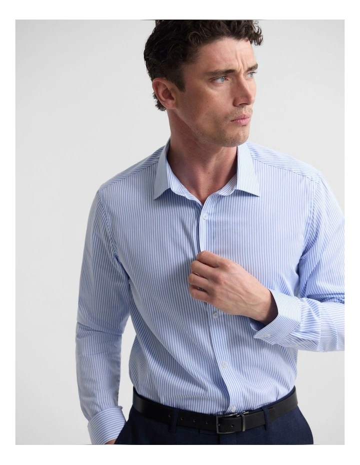 Beckton Stripe Slim Fit Luxury Shirt in Sky image 5